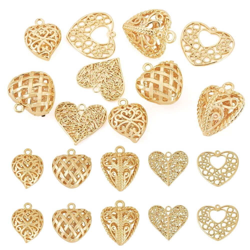 9609 12Pcs 18K Real Gold Plated Love Heart Charms Bulk Micro Pave Cubic